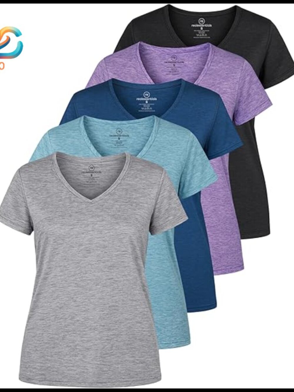 Women's Dry-Fit V-Neck Active T-Shirts 5-Pack, Moisture-Wicking Workout Tees